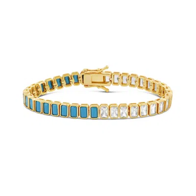 Shymi Women's Gold / Blue Bezel-set Emerald Half Turquoise Tennis Bracelet In Gold