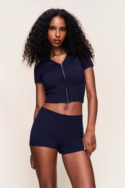 Danielle Guizio Ny Calesia Zip Up Top In Blue