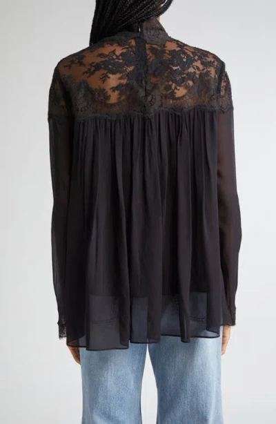 Zimmermann Black Blouse With High Neck And Lace Panels In Viscose Woman In Black