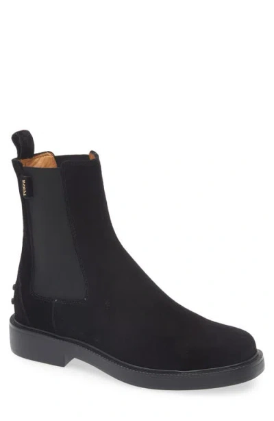 Tod's Suede Ankle Boots With Round Toe And Elastic Inserts In Black