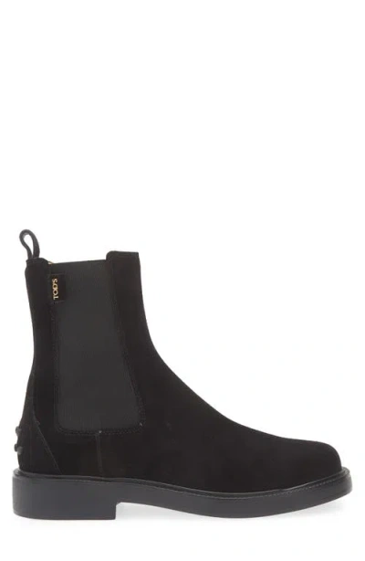 Tod's Suede Ankle Boots With Round Toe And Elastic Inserts In Black