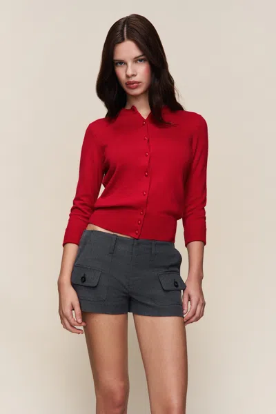 Danielle Guizio Ny Emelie Cropped Wool Cardigan In Red