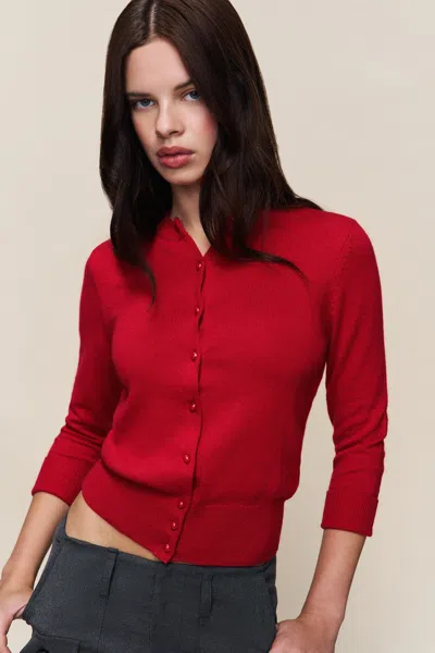 Danielle Guizio Ny Emelie Cropped Wool Cardigan In Red