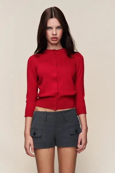Danielle Guizio Ny Emelie Cropped Wool Cardigan In Red