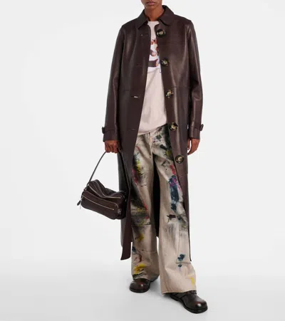 Acne Studios Medium Embellished Textured-leather Tote In Brown