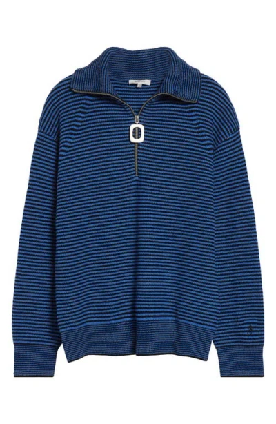 Jw Anderson Blue Sweater With Half Zip Closure On The Front In Cotton Piquet Man In Blue