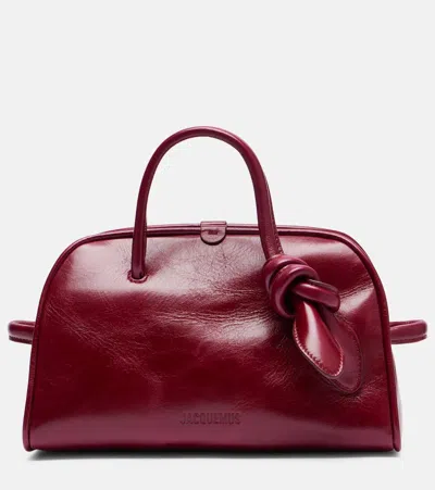 Jacquemus Le Petit Tourism In Shiny Vintage-finished Leather Bags In Burgundy