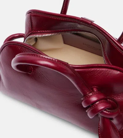 Jacquemus Le Petit Tourism In Shiny Vintage-finished Leather Bags In Burgundy