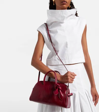 Jacquemus Le Petit Tourism In Shiny Vintage-finished Leather Bags In Burgundy
