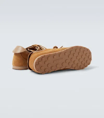 Jacquemus Le Tennis Sneakers In Soft Corduroy-embossed Suede In Brown