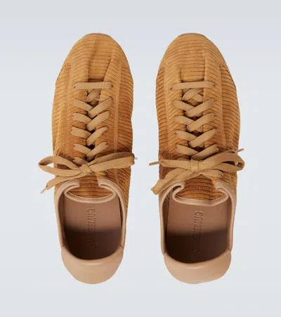 Jacquemus Le Tennis Sneakers In Soft Corduroy-embossed Suede In Brown