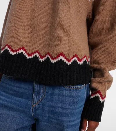 Alanui Patterned Camel Turtleneck Sweater With Geometric And Floral Motifs In Brown