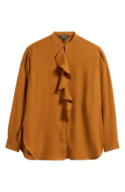 Ralph Lauren Womens Ruffle Trimmed Georgette Tunic P Xs Xxl In Brown