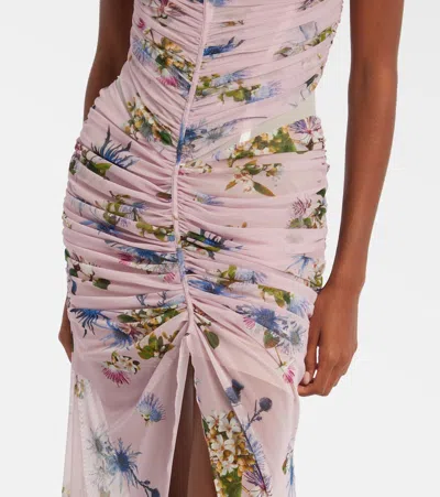 Blumarine Floral Ruched Sheer Gown In Purple