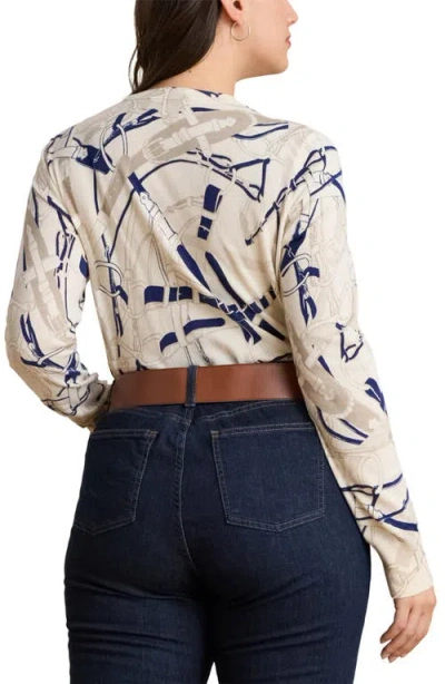 Ralph Lauren Lauren  Belting Print Cotton Blend Sweater In Gray