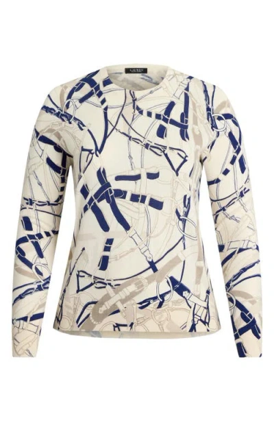 Ralph Lauren Lauren  Belting Print Cotton Blend Sweater In Gray