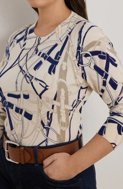 Ralph Lauren Lauren  Belting Print Cotton Blend Sweater In Gray