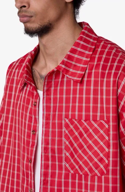 Mnml Stripe Crispy Poplin Short Sleeve Button-up Shirt In Red