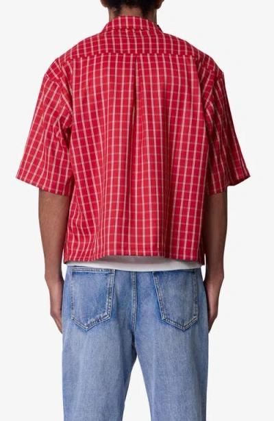 Mnml Stripe Crispy Poplin Short Sleeve Button-up Shirt In Red