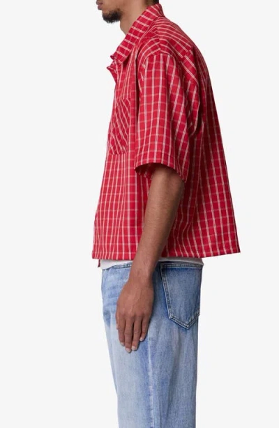 Mnml Stripe Crispy Poplin Short Sleeve Button-up Shirt In Red