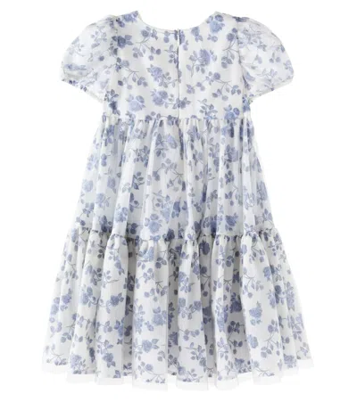 Monnalisa Cotton-silk Floral Dress In Gray