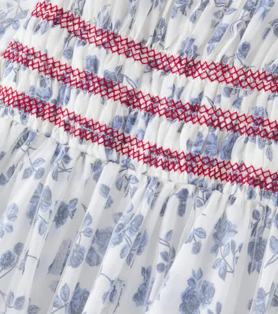 Monnalisa Cotton-silk Floral Dress In Gray