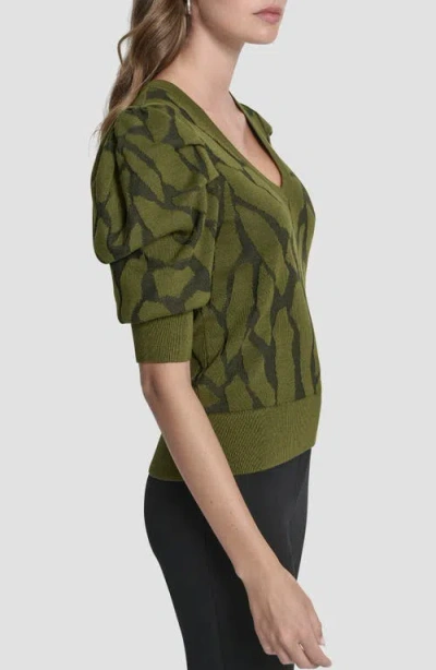 Dkny Texture Puff Sleeve Sweater In Green