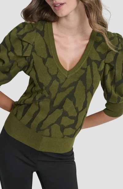 Dkny Texture Puff Sleeve Sweater In Green