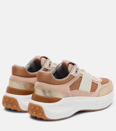 Tod's Sneakers In Fabric And Suede Leather In Pink