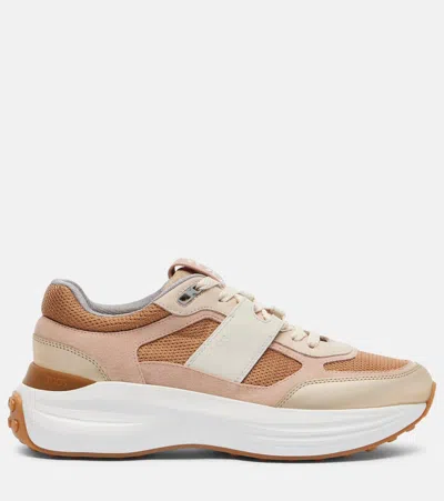 Tod's Sneakers In Fabric And Suede Leather In Pink