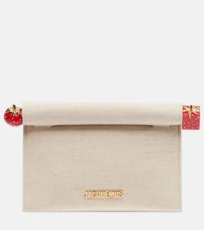 Jacquemus Round Square Chain Strap Clutch Bag In Sand