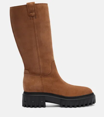 Hogan Chunky Sole Round Toe Ankle Boots In Brown