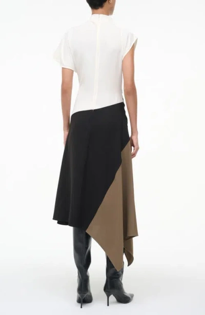 Staud Davina Asymmetric Paneled Color-block Draped Crepe Dress In Multi