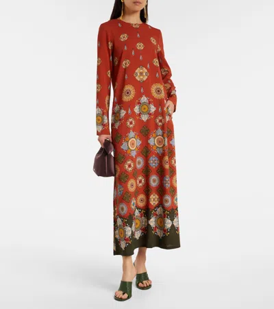 La Doublej Swing Printed Jersey Maxi Dress In Orange