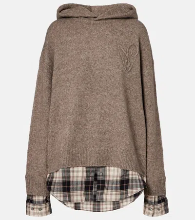 Acne Studios Womens Beige Melange Contrast-check-print Relaxed-fit Wool-blend Hoodie Xs In Brown