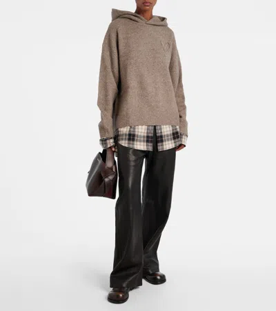 Acne Studios Womens Beige Melange Contrast-check-print Relaxed-fit Wool-blend Hoodie Xs In Brown