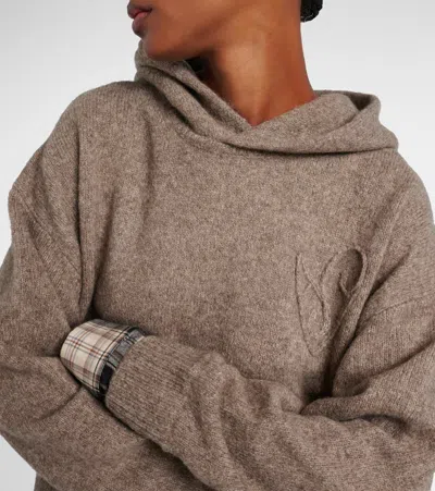 Acne Studios Womens Beige Melange Contrast-check-print Relaxed-fit Wool-blend Hoodie Xs In Brown