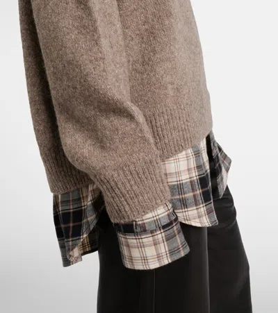 Acne Studios Womens Beige Melange Contrast-check-print Relaxed-fit Wool-blend Hoodie Xs In Brown