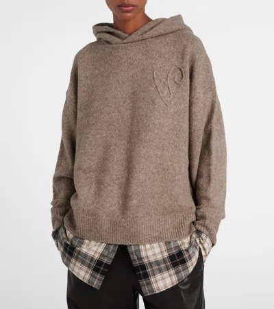 Acne Studios Womens Beige Melange Contrast-check-print Relaxed-fit Wool-blend Hoodie Xs In Brown