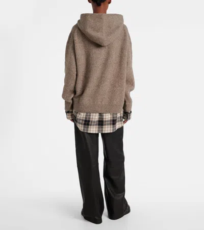 Acne Studios Womens Beige Melange Contrast-check-print Relaxed-fit Wool-blend Hoodie Xs In Brown