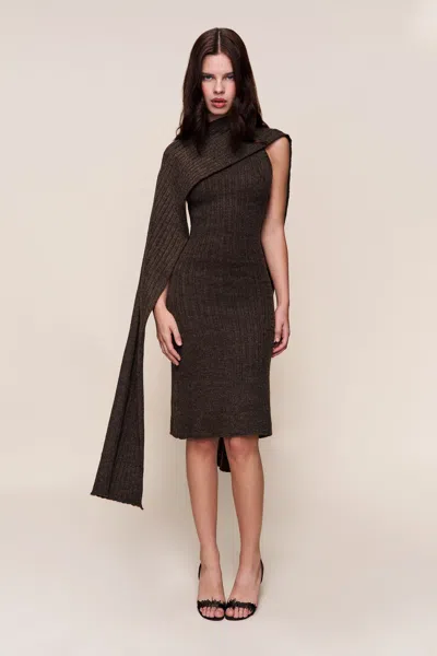 Danielle Guizio Ny Hooded Knit Dress In Brown