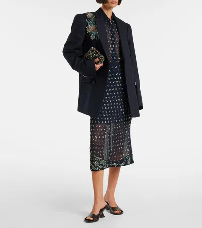 Dries Van Noten Sokna Crystal Sheer Pencil Skirt In Blue