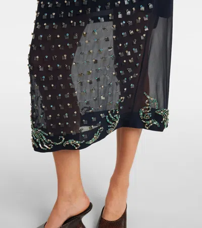 Dries Van Noten Sokna Crystal Sheer Pencil Skirt In Blue