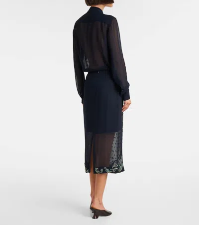 Dries Van Noten Sokna Crystal Sheer Pencil Skirt In Blue