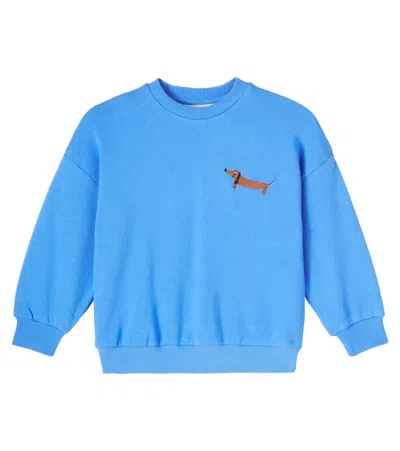 Mini Rodini Dog Embroidered Cotton Jersey Sweatshirt In Blue