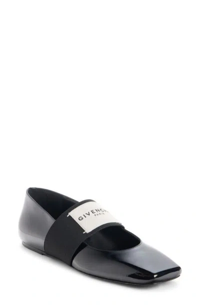 Givenchy Sliced Square Label Patent Leather Ballerina Flats In Black