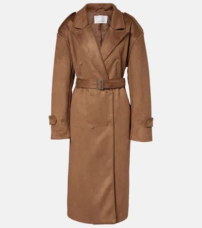 The Frankie Shop Womens Pembroke Double-breasted Faux-suede Trench Coat Camel In Brown