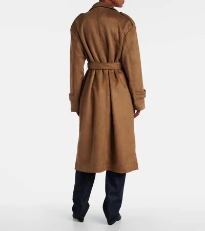 The Frankie Shop Womens Pembroke Double-breasted Faux-suede Trench Coat Camel In Brown