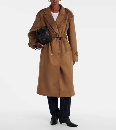 The Frankie Shop Womens Pembroke Double-breasted Faux-suede Trench Coat Camel In Brown