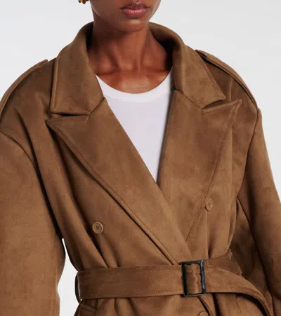 The Frankie Shop Womens Pembroke Double-breasted Faux-suede Trench Coat Camel In Brown